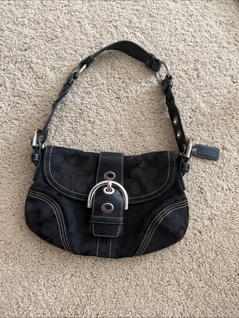 Coach Black Signature Canvas Buckle Shoulder Hobo